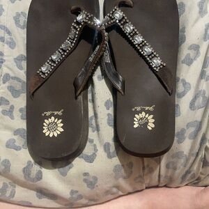 Yellow Box Black Sandals with Sparkling Embellishments